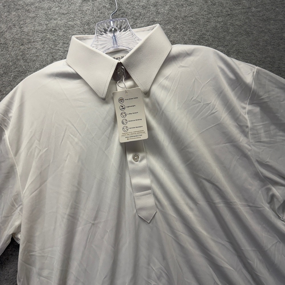 Collars & Co Polo Shirt Mens Medium White Performance Stretch Golf Preppy